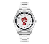 Big Red Raised Fist Salute of Unity Solidarity Resistance - Reloj casual para hombre con correa de acero inoxidable, aleación de cuarzo, reloj de pulsera