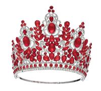 Big Round Crown Red Crown Reina Reina Reina de mujeres Coronas de boda Crystal Tiaras Tiaras Accesorios para el cabello Plata Azul
