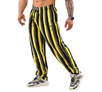 Big Sam Sportswear Company Pantalones Holgados para Hombre, Ajuste Holgado, a Rayas, Gimnasio, Entrenamiento, con Bolsillos, Amarillo, Large