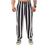 Big Sam Sportswear Company Pantalones Holgados para Hombre, Ajuste Holgado, a Rayas, Gimnasio, Entrenamiento, con Bolsillos, Blanco, Small