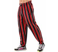 Big Sam Sportswear Company Pantalones Holgados para Hombre, Ajuste Holgado, a Rayas, Gimnasio, Entrenamiento, con Bolsillos, Rojo, Medium