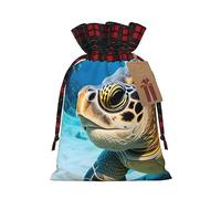 Big Sea Turtle 1 bolsa de Navidad con cordón de 4.7 x 6.9 pulgadas, bolsa robusta para regalos y artículos esenciales de uso diario