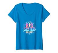 Big Sister Energy Sparkly Retro Text, Hermanas Mayores para niñas Camiseta Cuello V, Mujer, Zafiro, S
