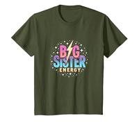 Big Sister Energy Sparkly Retro Text, Hermanas Mayores para niñas Camiseta, Niños, Verde Oliva, 3 años
