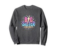 Big Sister Energy Sparkly Retro Text, Hermanas Mayores para niñas Sudadera, Unisex para Adultos, Jaspeado Oscuro, XXL