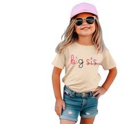 Big Sister Shirt Baby Anuncio para Niñas Camiseta con Bordado Big Sis Niño Promocionado A Gran Hermana Camiseta Verano Manga Corta Camisetas Lindas Bordadas Algodón Top, albaricoque, 2-3 Años