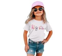 Big Sister Shirt Baby Anuncio para Niñas Camiseta con Bordado Big Sis Niño Promocionado A Gran Hermana Camiseta Linda Bordada Algodón Top Verano Camisas de Manga Corta, Blanco, 18-24 Meses