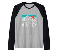 Big Sky Montana Retro Montana Puesta del Sol Esquí Snowboard Camiseta Manga Raglan