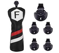 Big Teeth Cubierta para cabeza de palo de golf Fairway Wood FW con etiqueta de número intercambiable 3457X Balck Blanco Rojo PU Cuero