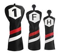 Big Teeth Juego de 3 fundas para cabeza de palo de golf, 1FH DR FW UT para conductor Fairway Hybrid con No.Tag Balck blanco y rojo piel sintética