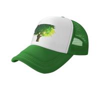 Big Tree in the Sun Gorra de béisbol de malla estampada negra, gorra de camionero transpirable, adecuada para pesca y senderismo, Verde, L