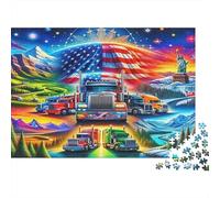 Big Truck 1000Pc for The Whole Family Trucks with American Flag at Sunset for Women, Gifts for Men Adults 70x50cm 1000pcs