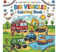 Big Vehicles Coloring Book: 40 Easy and Cute Coloring Pages of Cars, Trucks, Planes, and Boats for Toddlers, Kids, and Adults | Simple Bold Lines, 8.5 x 8.5 Square Format