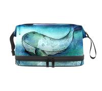 Big Whale in Deep Ocean - Neceser de doble capa para mujeres y niñas, neceser de viaje, bolsa organizadora de maquillaje con compartimento para brochas, multicolor, 27x15x14 cm/10.6x5.9x5.5 in,