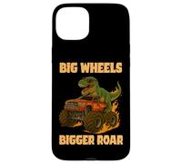 Big Wheel Bigger Roar Dino Fan Design Monster Truck Racing Carcasa para iPhone 15 Plus