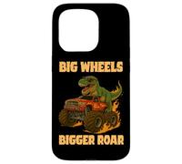 Big Wheel Bigger Roar Dino Fan Design Monster Truck Racing Carcasa para iPhone 15 Pro