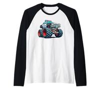 Big Wheels Police Car Vehicle Kids Boys Monster Truck Camiseta Manga Raglan
