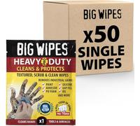 Big Wipes Heavy Duty Pro+ Toallitas de mano x50 sobres individuales | Elimina pintura, aceite, espuma de poliuretano y adhesivos. Enriquecidas con aloe vera y vitamina E, toallitas comerciales de