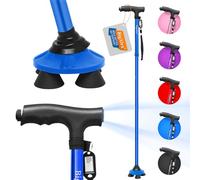 BigAlex Bastón plegable con luz LED, base cuádruple giratoria, bastón ajustable con bolsa de transporte para hombre/mujer, 4.9 - 5.6 Inch, Azul