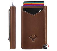 Bigant Cartera Delgada para Hombre, Cartera de Aluminio con Clip para Dinero con Funda de Cuero de Grano Superior de 2.8 x 4.5 Pulgadas, 10 Tarjetas, Bloqueo RFID, Acceso a Tarjetas emergentes