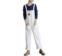 Bigassets Mujer Algodón Monos de pana Playsuit Pantalones Peto con bolsillos White