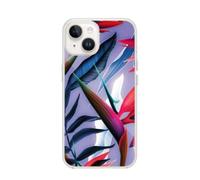 BigBen Connected Funda para iPhone 13/14 en Resina Hojas Rosas, Azul / Rosa