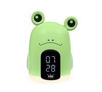 BigBen Interactive Reloj despertador digital con luz quitamiedos RKIDSFROG verde pantalla LCD, 3 melodías, volumen ajustable, alimentación 230V