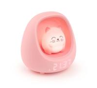 Bigben NESTKIDSCAT - Luz nocturna para niños, gato, brillante y musical, sonidos calmantes y ruidos blancos, luz ajustable al tacto, temporizador y batería recargable USB-C, niña y niño