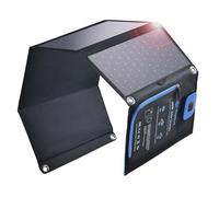 BigBlue 28W Cargador Solar Portátil con Amperímetro Digital (USB-C/USB-A) | Impermeable IP44, Panel Solar Plegable para Camping y Trekking. Carga iPhone, Android, GoPro y Dispositivos Recargables.