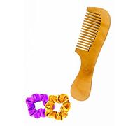 BigBro Peine de madera natural pura con mango para mujeres y hombres, peine orgánico antibacteriano para eliminar la caspa del cabello, hecho a mano (paquete de 1 peine + 2 coleteros de terciopelo)