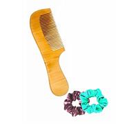 BigBro Peine de madera natural pura con mango para mujeres y hombres | Peine orgánico antibacteriano removedor de caspa | Hecho a mano (paquete de 1 peine + 2 coleteros de terciopelo)