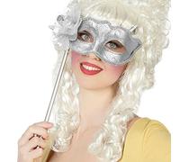 BigBuy Carnival Antifaz Plateado Veneciano con Mango