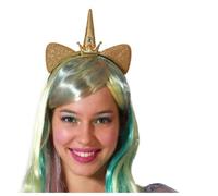 BigBuy Carnival Diadema Unicornio Dorado