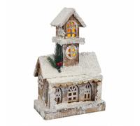 BigBuy Christmas Casa Nevada de Navidad con 3 Luces de led y Madera Natural de 21x11x34 cm - LOLAhome