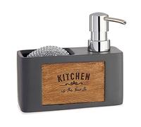 BigBuy Home Dispensador de jabón Gris, de Madera, de plástico, 6 x 13 x 15 centímetros (Referencia: S3609779)