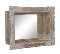 BigBuy Home Espejo de Pared Blanco Beige Cristal Madera de Mango Madera MDF Vertical 61 x 10,79 x 38 cm