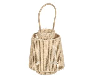 BigBuy Home Farol Portavelas Farol Crema Metal Papel Cristal 21 x 21 x 25,5 cm
