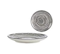 BigBuy Home Plato Llano Rayas Porcelana Negro Blanco (24 x 2,8 x 24 cm)