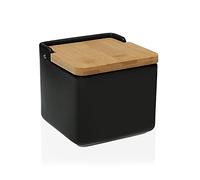 BigBuy Home Salero con Tapa de bambú de cerámica (8,1 x 12,2 x 12,3 centímetros)