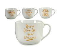 BigBuy Home Taza Dream Porcelana Dorado Blanco 500 ml 24 Unidades