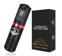 Bigcan Kit de pluma de tatuaje rotativo inalámbrico completo - Máquina de tatuaje profesional con batería reemplazable de 1800 mAh, 10 tintas y pieles de práctica,Rojo,A