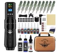 Bigcan Máquina de pluma de tatuaje rotativo inalámbrico: trazo ajustable 2.0-4.2 mm, batería de 1600 mAh con pantalla LCD, tipo C de carga rápida,Negro,B Kit