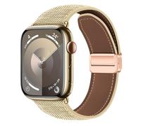 Bigcan Mira la correa para Apple Watch S10 Serie 1-10, SE, Ultra 1 2- Banda de hebilla magnética de mezclilla impermeable duradera y dura,Light gold