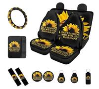 BIGCARJOB Sunshine - Juego Completo de 13 Fundas para Asiento de Coche con diseño de Girasol, Llavero de Mariposa, portavasos, Fundas para Volante, Almohadillas para reposabrazos