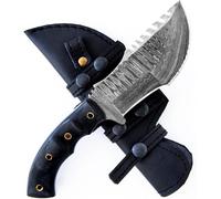 BIGCAT ROAR Black Jaguar Tracker - Cuchillo Tracker Acero Damasco Artesanal 25 4 cm Full-Tang - Mango Micarta y Funda Cuero - EDC Caza Bushcraft Monte Campo y Supervivencia - Regalo Coleccionistas