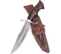 BIGCAT ROAR Cowboy - Cuchillo Caza Grande Acero Damasco Artesano 30,5 cm - Mango Madera de Nogal y Funda Cuero - EDC Bushcraft, Monte, Campo y Supervivencia - Regalo Hombres, Cazadores Coleccionistas