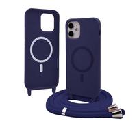 Bigcousin Funda Magnética con Cuerda Compatible con iPhone 11,Compatible con Magsafe,Silicona Caso con Correa Colgante Ajustable Collar Correa de Cuello Cadena Cordón,Azul