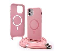 Bigcousin Funda Magnética con Cuerda Compatible con iPhone 11,Compatible con Magsafe,Silicona Caso con Correa Colgante Ajustable Collar Correa de Cuello Cadena Cordón,Rosa