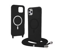 Bigcousin Funda Magnética con Cuerda Compatible con iPhone 11 Pro MAX,Compatible con Magsafe,Silicona Caso con Correa Colgante Ajustable Collar Correa de Cuello Cadena Cordón,Negro