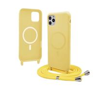 Bigcousin Funda Magnética con Cuerda Compatible con iPhone 11 Pro MAX,Compatible con Magsafe,Silicona Caso con Correa Colgante Ajustable Collar Correa de Cuello Cadena Cordón,Amarillo